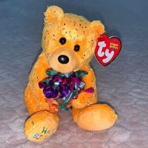 TY Happy Birthday Orange Bear Beanie Babies Collection 2004
